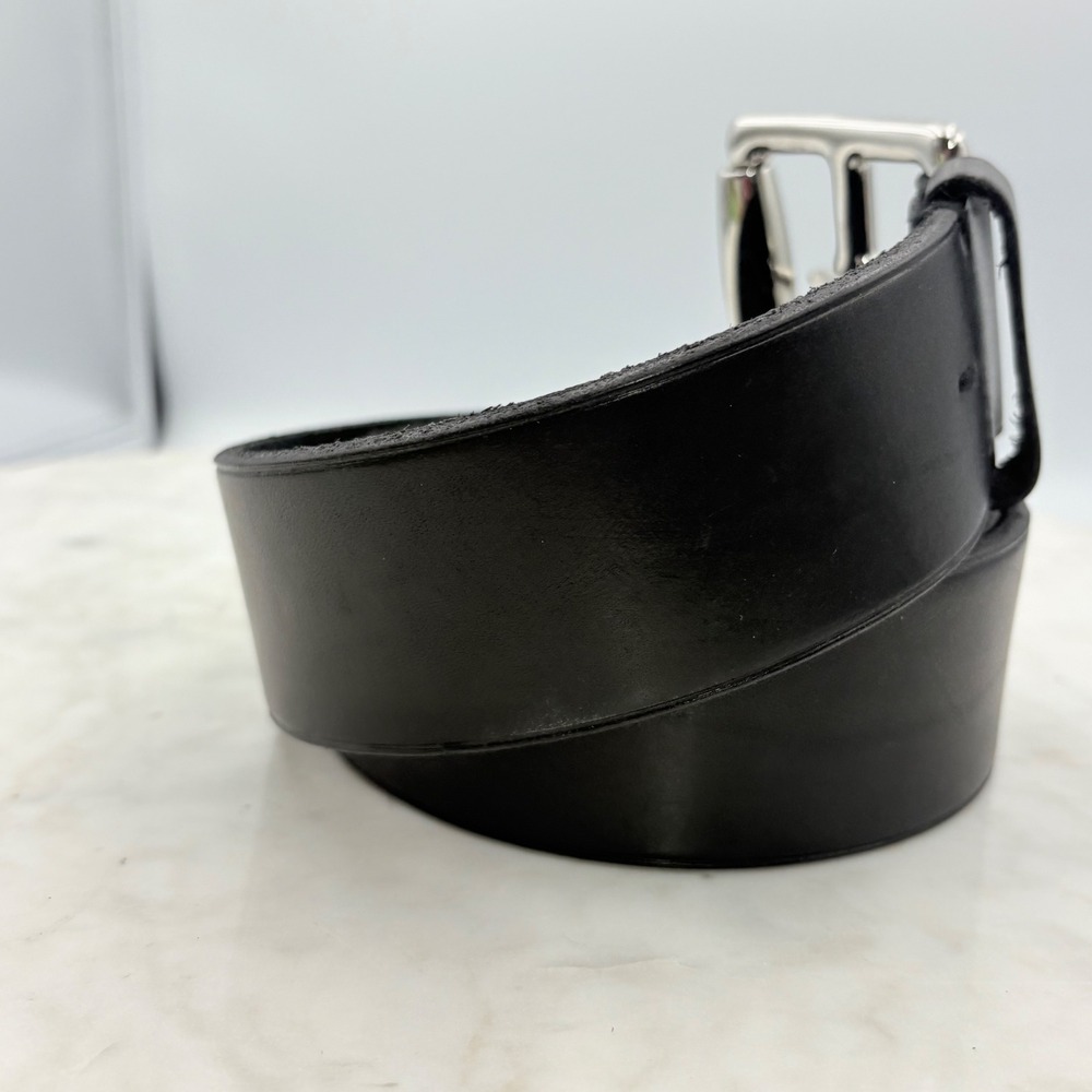 Polo Ralph Lauren Leather Belt Womens XL Black Silver Roller Buckle Classic CBK - Picture 3 of 12